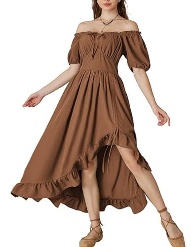 Scarlet Darkness Summer Dresses for Women Pirate Costume High Low Flowy Fall Dress with Ruffle Brown S - Image 1
