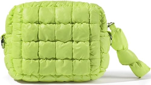 Yarnic Quilted Makeup Bag Quilt Cosmetic Bag, Puffy Travel Toiletry Bag for Women, Cute Makeup Bag Organizer Puffer Soft Makeup Pouch (Apple Green, S) - Image 1