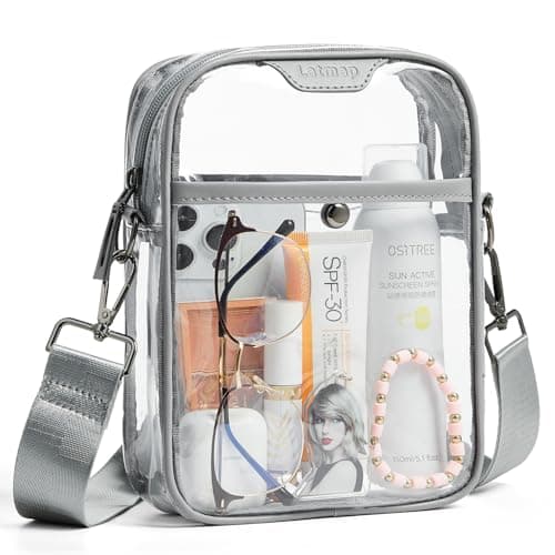 LATMAP 4 POCKETS Clear Bag For Stadium Approved Events Crossbody Messenger Concerts Purse Stadium Transparent Handbag For Women Men Grey - Image 1