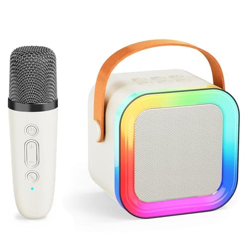 Kids Karaoke Machine Toy for Ages 3-12, Rechargeable Portable Bluetooth Speaker with 1 Wireless Microphone, LED Light Up Voice Changer, Christmas Birthday Gift for Boys Girls Grandkids (Cream - 1) - Image 1
