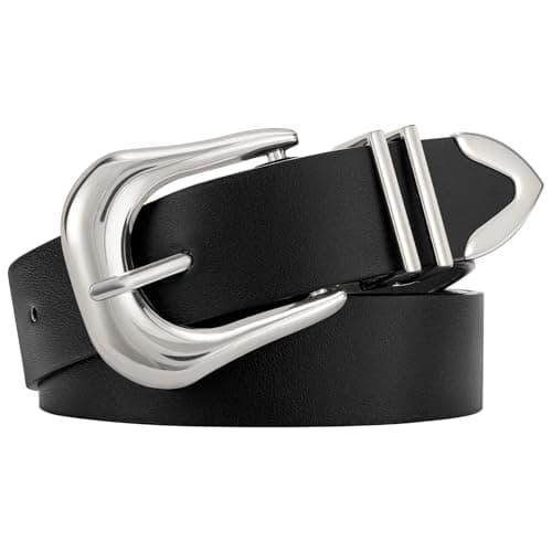 LEACOOLKEY Women's Fashion Leather Belt with Silver Buckle Ladies Waist Belts for Jeans Dress Pants - Image 1