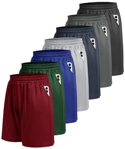 BOOJO 7 Pack Athletic Gym Mens Shorts - Workout Black Quick Dry Basketball Shorts with Pockets for Running Casual Activewear