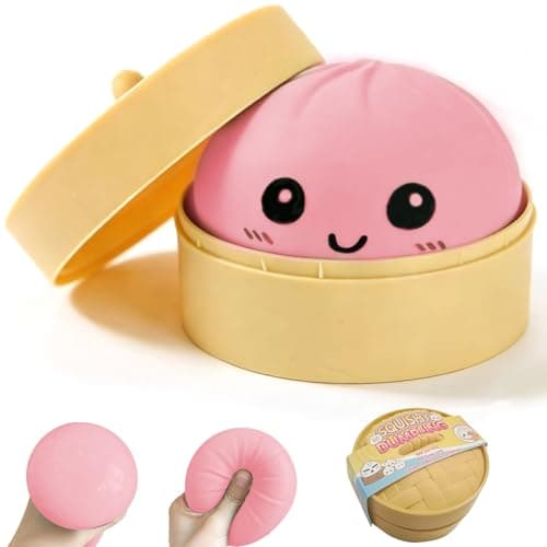 Dumpling Squishy Stress Ball, JHSRVER Mystery Dumpling Squishies, Dumplings Stretchy Desk Toy, Handmade Squeeze Toys, Bun Dough Sensory Fidget Toy with a Steame (Pink) - Image 1