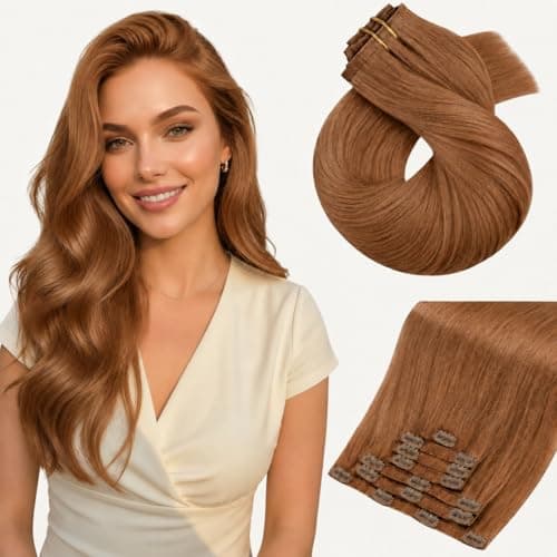 Moresoo Seamless Clip in Hair Extensions Light Copper Clip in Hair Extensions Real Human Hair Natural Luster Human Hair Clips in Extensions Remy Hair for Thin Hair 20inch 120g 7pcs - Image 1