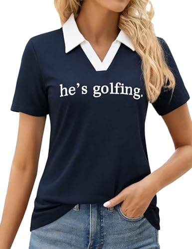 SUPEYA Golf Shirts for Woman Polo Shirt Golfing Short Sleeve Collared Shirt Summer V Neck Tshirt Dark Blue - Image 1
