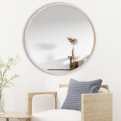 FRUMENSHIP Natural Wood Round Mirror, 24 Inch - Wall Circle Mirror for Bathroom or Nursery Decor - Image 1