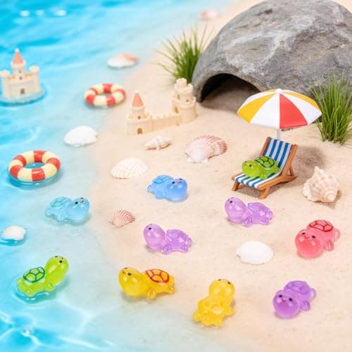ShtNeeg 70 Pcs Luminous Mini Resin Turtles, Glow in The Dark Mini Turtle Figurines, Tiny Sea Turtle Animals for Fairy Garden, Micro Landscape, DIY Dollhouse and Fish Tank - Image 1