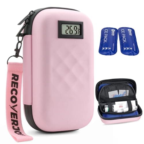 RecoverJoy TSA Approved Insulin Cooler Travel Case Diabetic Medication Bag with Thermometer Temperature Display Medication Diabetic Cooler Travel Medicine Organizer Bag for Women & 2 Ice Pack-Pink - Image 1