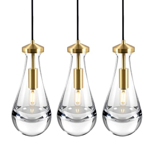Fulfilment 13-72" Adjustable Raindrop Pendant Light (3-Pack),Suitable for Kitchen Island,Living Room, Bedroom, Hallway ... Modern, Crystal Glass, Brass, Light Size 4.72" x 11.61" - Image 1