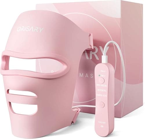 Orisary Red Light Mask, Silicone Cordless Led Mask with 368 Chips 2000mAh Rechargeable 3 Modes & Timer, Blue Light Infrared Face Mask Home Travel Working, Pink - Image 1