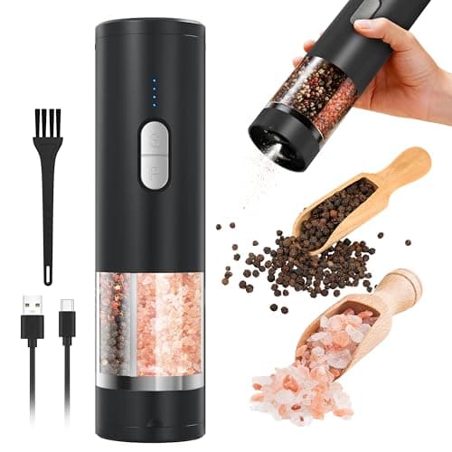 2 in 1 Electric Salt and Pepper Grinder Set (USB Rechargeable), Automatic Salt and Pepper Mill with LED Lighting, One-Handed Operation Adjustable Coarseness - Perfect for Kitchen, BBQ Gifts (Black) - Image 1
