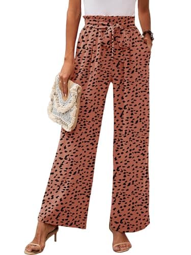 Heymoments Women's Wide Leg Lounge Pants with Pockets Purplish Red Leopard Small Lightweight High Waisted Adjustable Tie Knot Loose Comfy Casual Trousers - Image 1