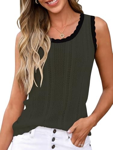 Anbech Womens Beach Cover Ups Vacation Clothes Crochet Tops Sleeveless Sweater Vest Tank Crewneck Resort Wear for Women 2026,Army Green,S - Image 1