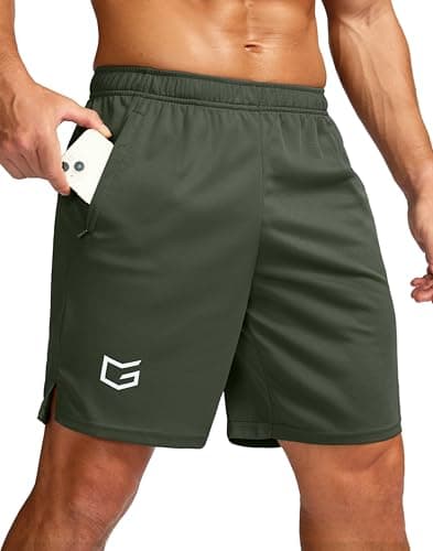 G Gradual Men's 7" Workout Running Shorts Quick Dry Lightweight Gym Shorts with Zip Pockets (Dark Olive,Small) - Image 1