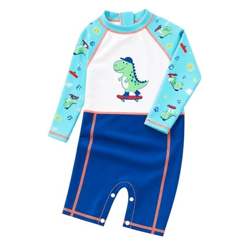 Gogokids Toddler Kids Swimsuit Girl One Piece Rash Guard UPF 50+ Sun Protection Bathing Suit, Back Zip Long Sleeve Swimwear, 5-6T,Green Dinosaur - Image 1