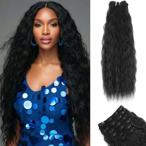 Clip in Hair Extensions Real Human Hair 120g 6pcs Deep Water Wave Curly Human Hair Extensions Double Weft Super Wave Clip ins for Women (1B, 20 Inch) - Image 1