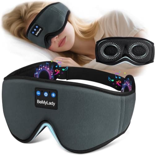 BeMyLady Sleep mask Headphones,100% Blackout 3D Zero Eye Pressure Bluetooth Sleep mask Breathable Eye mask with Bluetooth Headphones Sleep Headphones for Side Sleepers, 14H Playtime&Bluetooth 5.4 Grey - Image 1