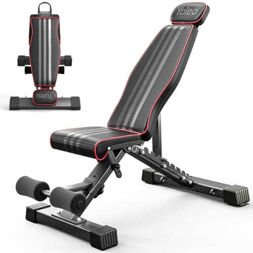 Yoleo Adjustable Weight Bench, 827LB Foldable Workout Bench with Extended Head/Neck Protection/Spine Support for Bench Press, Fast Folding Incline Decline Flat Bench - Image 1