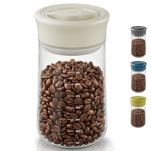 LAKUMIQI Overnight Oats Containers with Lids, 27oz Glass Jars with Airtight Lids, One-Hand 90° Twist-Off Wide Mouth Food Storage for Coffee Bean, Chia Pudding, Meal Prep, Pantry, Beige - Image 1