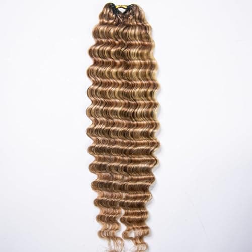 Deep Wave Crochet Hair Human Hair Blend #27/30/613 Feather Crochet Human Hair for Miracle Knots 18" 100 Strands - Image 1