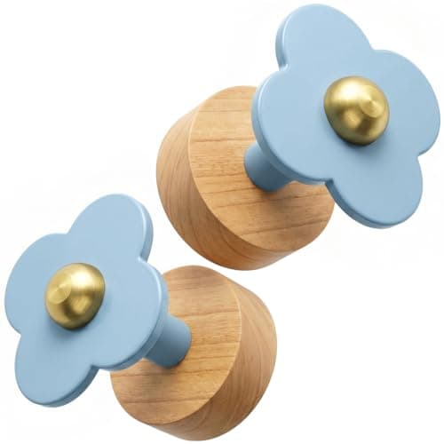 Tindbea Upgreded Cheery Wood Wall Hooks Heavy Duty Coat Rack Wall Mount for Coat, Purse, Hat, Robe, Towel, Clothes, Decorative Home Storage for Bathrooms, Eentryway, Kitchen Door, Blue - Image 1