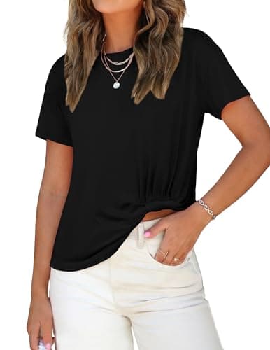 Zelroxa Womens Black Summer Crop Short Sleeve Tops Casual Loose Twist Front Tee Shirts Crewneck Knot Cropped Blouses 2026 Basic Trendy Outfits - Image 1