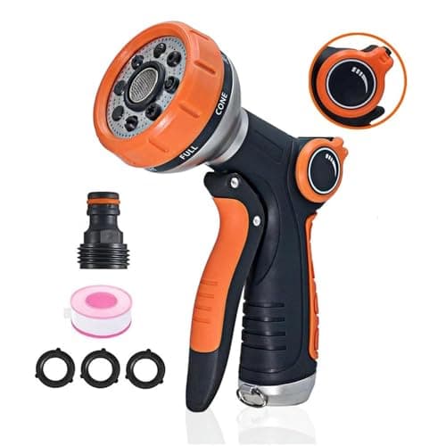Garden Hose Nozzle Heavy Duty, High Pressure Adjustable 8 Patterns - Image 1