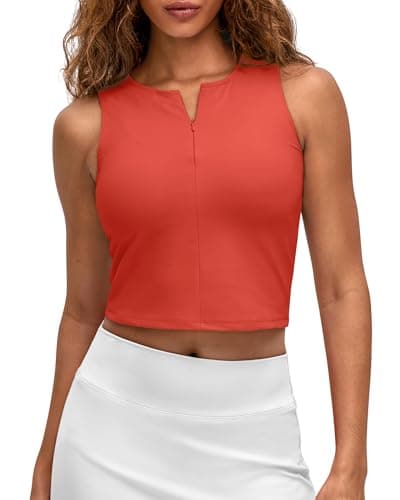 G4Free Workout Tank Tops for Women High Neck Fitted Athleisure Tanks Yoga Tennis Running Top (Rust Orange,XL) - Image 1