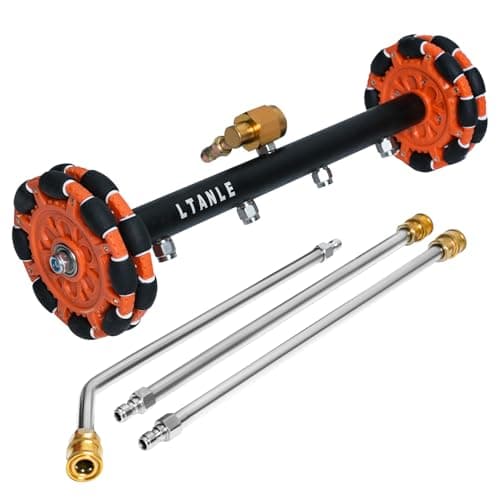 LTANLE 2-in-1 Can Move Horizontally Pressure Washer Undercarriage Cleaner Water Broom, 15" Surface Cleaner Power Washer Attachment with 4 Nozzles 3 Extension Rods andSpare Wheel,4000 PSI (15inch) - Image 1