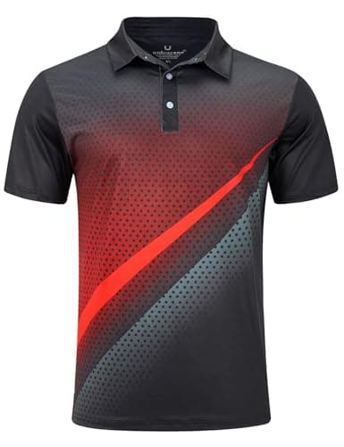 uideazone Mens Golf Shirts Gradient Red Black Polo Shirt Polka Dot Abstract Stripe Performance Golf Short Sleeve Dry Fit Polos - Image 1