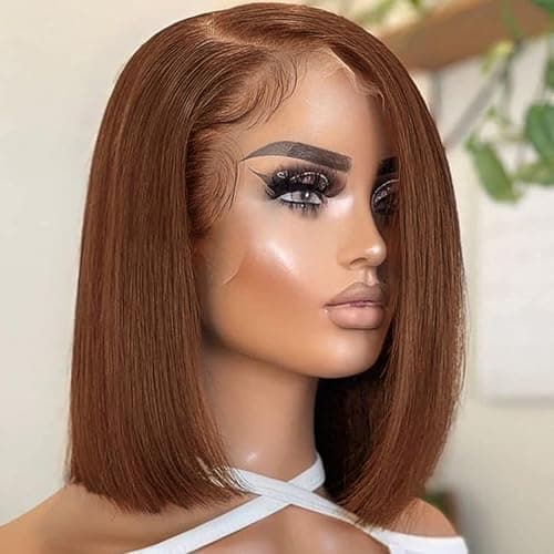 Ilyrion Bob Wig Human Hair 13X4 Lace Front Wigs Human Hair Pre Pluck Straight Short Bob Wigs Chocolate Brown Bob Wig Human Hair Bleached Knot for Black Women 10INCH - Image 1
