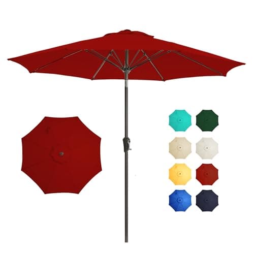 Tioline 9FT Outdoor Patio Umbrella Outdoor pool Umbrella with Push Button Tilt and Crank, Market Umbrella 8 Sturdy Ribs UV Protection for Garden, Deck, Backyard (Red) - Image 1