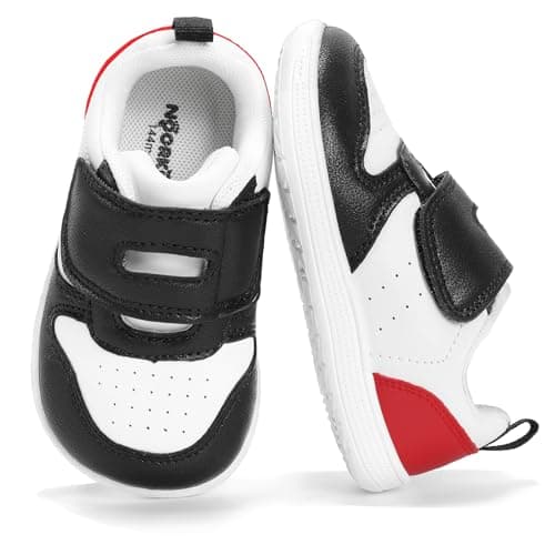 noorkiz Toddler Barefoot Shoes Boys Girls Wide Toe Box Shoe Zero Drop Kids Sneakers for Wide Feet High Instep Hook and Loop Lightweight Non Slip Comfortable Walking Outdoor Activities Preschool Black Red Toddler Size 9 - Image 1
