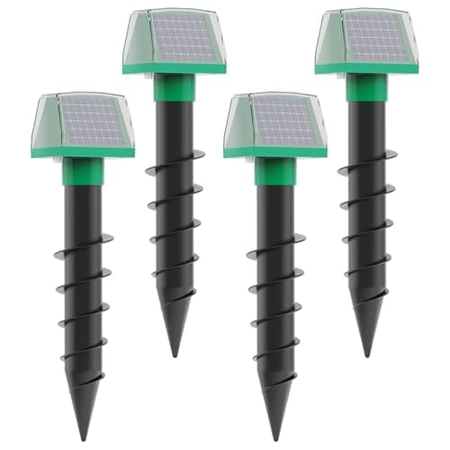 Mole Repellent Screw Solar Powered Gopher Deterrent Stake for Outdoor Lawns with Electic Vibration, Repels Snake Vole Groundhog Armadillo from Yard and Garden (4 Pack) - Image 1