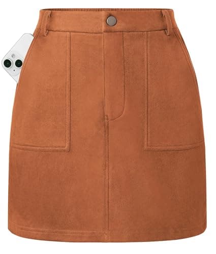 Kate Kasin Mini Suede Skirt, Burnt Orange Brown Fall Skirts for Women 2026, Winter High Waist Pencil Skirt with Pockets S - Image 1