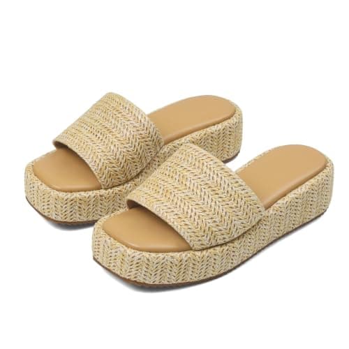 EQAUDES Cute Sandals for Women Beach Wedges Espadrilles Platform Flatform - Summer, Raffia, Straw Comfortable, Open Toe Wedding Sandal for Womens - Image 1