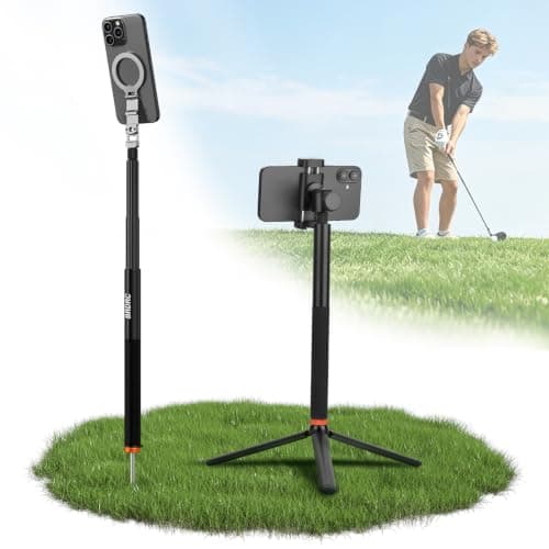 BRDRC Golf Tripod & Monopod Magnetic Phone Stand Holder Golf Selfie Stick Recording Stick Aluminum Golf Swing Training Aid with Mag Safe Adapter & Phone Clip for MagSafe/iPhone Android Accessories