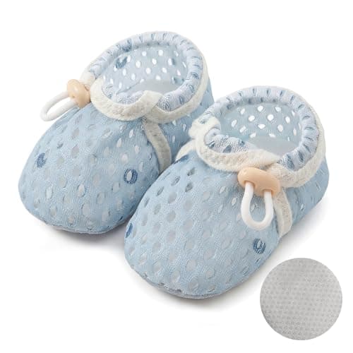 HOVELL Baby Booties Infant Soft Warm Sock Shoes Newborn Cotton Shoes Cute Baby Girls Boys Adjustable Boots Slipper(Blue-Mesh,6-12Months)