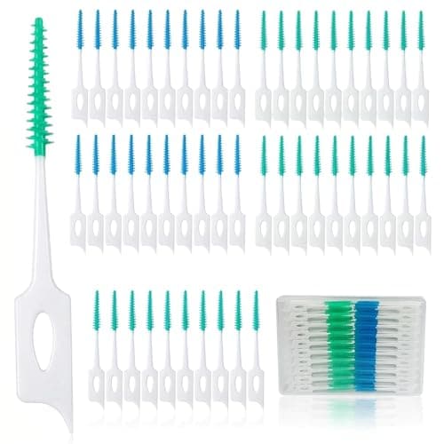 Maoerdental 300 Pieces Dual-Use Interdental Brushes Soft Silicone, Disposable Dental Picks,Premium Dental Floss Picks for Effective Teeth Cleaning (150pcs Green+150pcs Blue) - Image 1