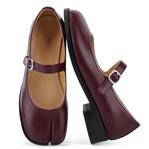 VOZTOLLS Ballet Flats Shoes for Women Mary Janes for Women Closed Round Toe Wide Width Dress Casual Pumps Low Heel Comfortable Shoes Burgundy Matte Size 8.5 - Image 1
