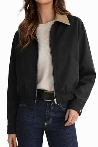 Orolay Women’s Cropped Barn Jacket with Corduroy Collar - Utility Workwear Coat - Lightweight Fall & Spring Transition Jacket - Image 1