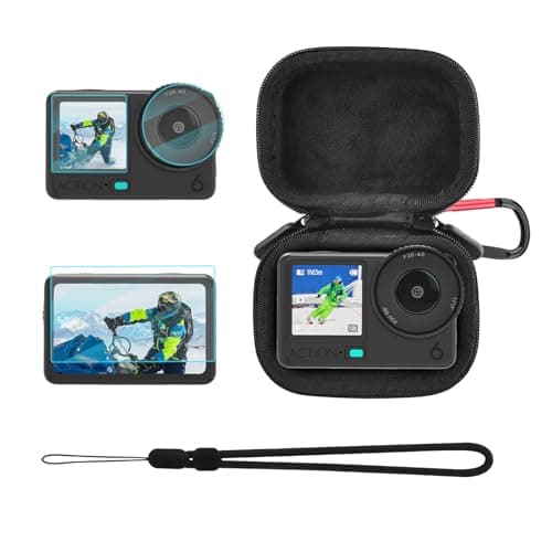 Flymile Small Carrying Case + Screen Protector for DJI Osmo Action 6, PU Hard Portable Travel Storage Bag with Carabiner & Wrist Strap, Tempered Glass Film Protective Lens Cover Accessories Kit - Image 1