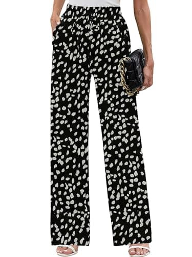 Heymoments Women Wide Leg Pants Black Leopard X-Large High Waist Loose Casual Pants Adjustable Tie Knot Belted Long Straight Trousers with Pockets - Image 1