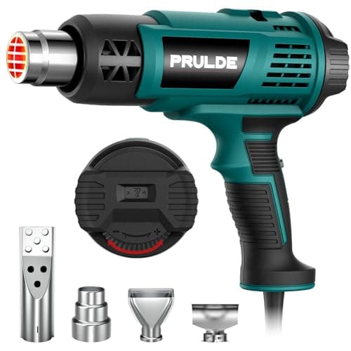 Heat Gun - PRULDE Dual Protection Fuses 1500W Heavy Duty Fast Heat Hot Air Gun with 122℉ to 1202℉ Dual-Temperature Settings and 4 Nozzles with Overheat Protection for Crafts, Vinyl Wrap, Shrink Tubing