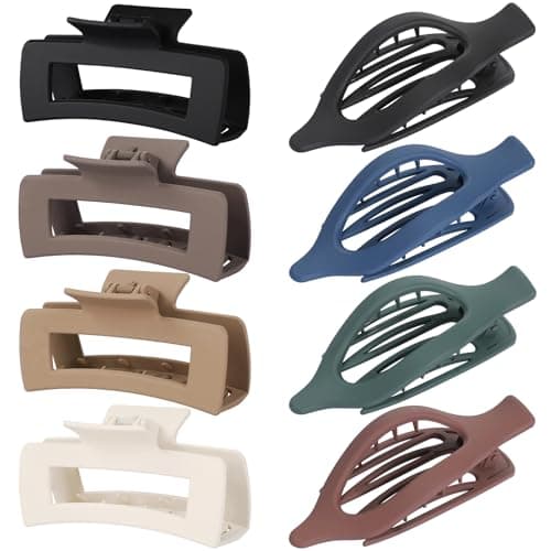 Hair Clips for Women 4.3 Inch Large Hair Claw Clips 8 pcs Square Claw Clips & Flat Hair Clips for Thick or Thin Hair French Concord Hair Barrettes Alligator Hair Accessories for Women (Dark Colorful) - Image 1