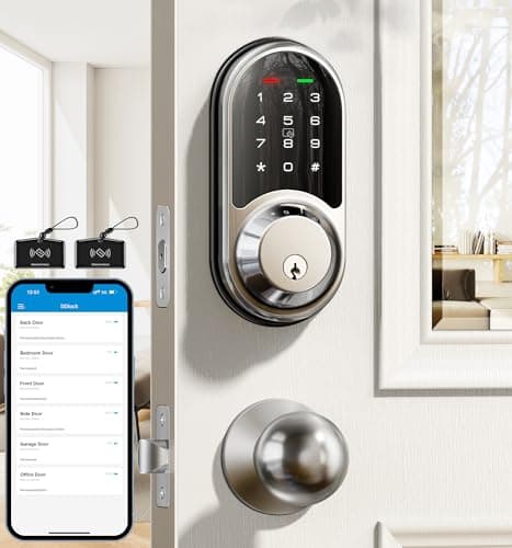 Veise RZ06C Smart Locks for Front Door, 2 Knob Handle Set, Keyless Entry Deadbolt, App Control, Electronic Touchscreen Digital Keypad, Auto Lock, Easy Installation, IP54 Waterproof, Satin Nickel - Image 1