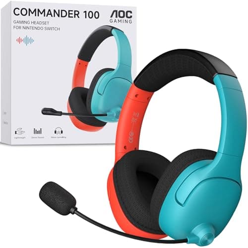 AOC Wireless Gaming Headset for Nintendo Switch 2/OLED/Lite, Wireless Gaming Headphones with Mic, 3.5mm Stereo, Noise Cancelling Mic, Lightweight On-Ear for PS5, PC, Fortnite (Red/Blue) - Image 1