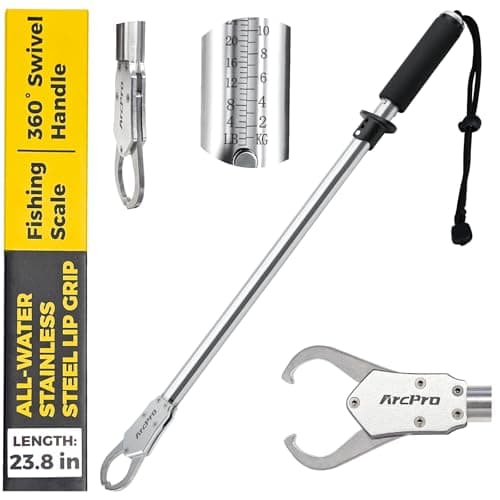 Arcpro 2-in-1 Fish Lip Gripper, 23.8" Stainless Steel Fish Gripper with Scale, 60lb Weighing Fish Grabber, 360° Non-Slip Swivel Handle, Tool for Saltwater & Freshwater - Image 1