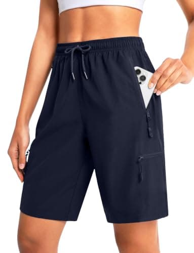 Cyasundent Women's 9" Hiking Cargo Shorts Lightweight Stretch Quick Dry Athletic Golf Summer Bermuda Shorts for Women (Navy_M) - Image 1