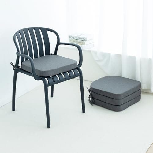 Helios&Hestia Indoor Dining Chair Cushions with Ties for Kitchen, Outdoor Seat Pads with Removable Cover, Non-Slip Bottom, Waterproof, High-Resilient Foam, 17" x 16" x 2", Set of 4, Dark Grey